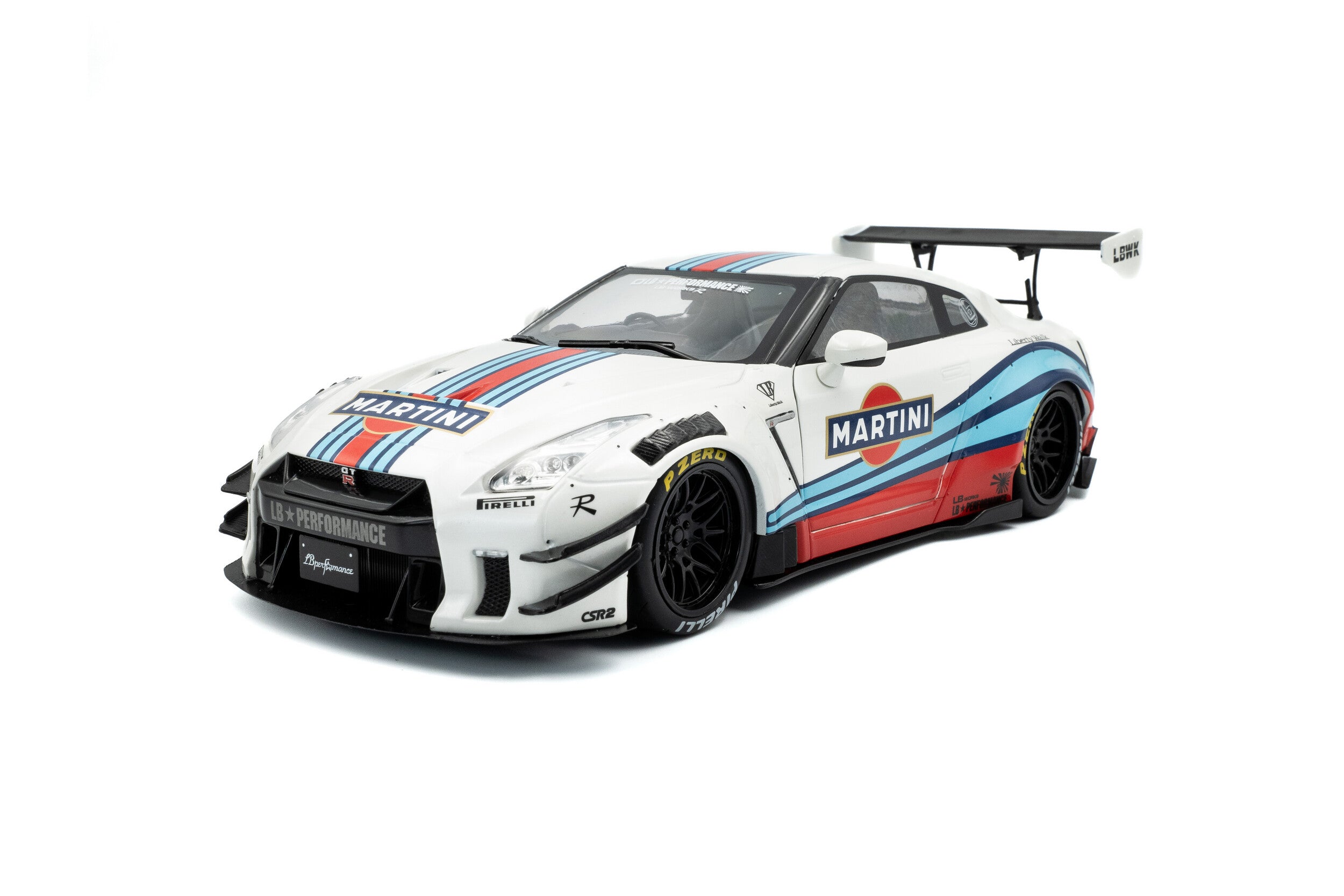 2024 Nissan GT-R (R35) Liberty Walk 2.0 M Body Kit Blanco Decoración Martini 1:18 Solido S1805819