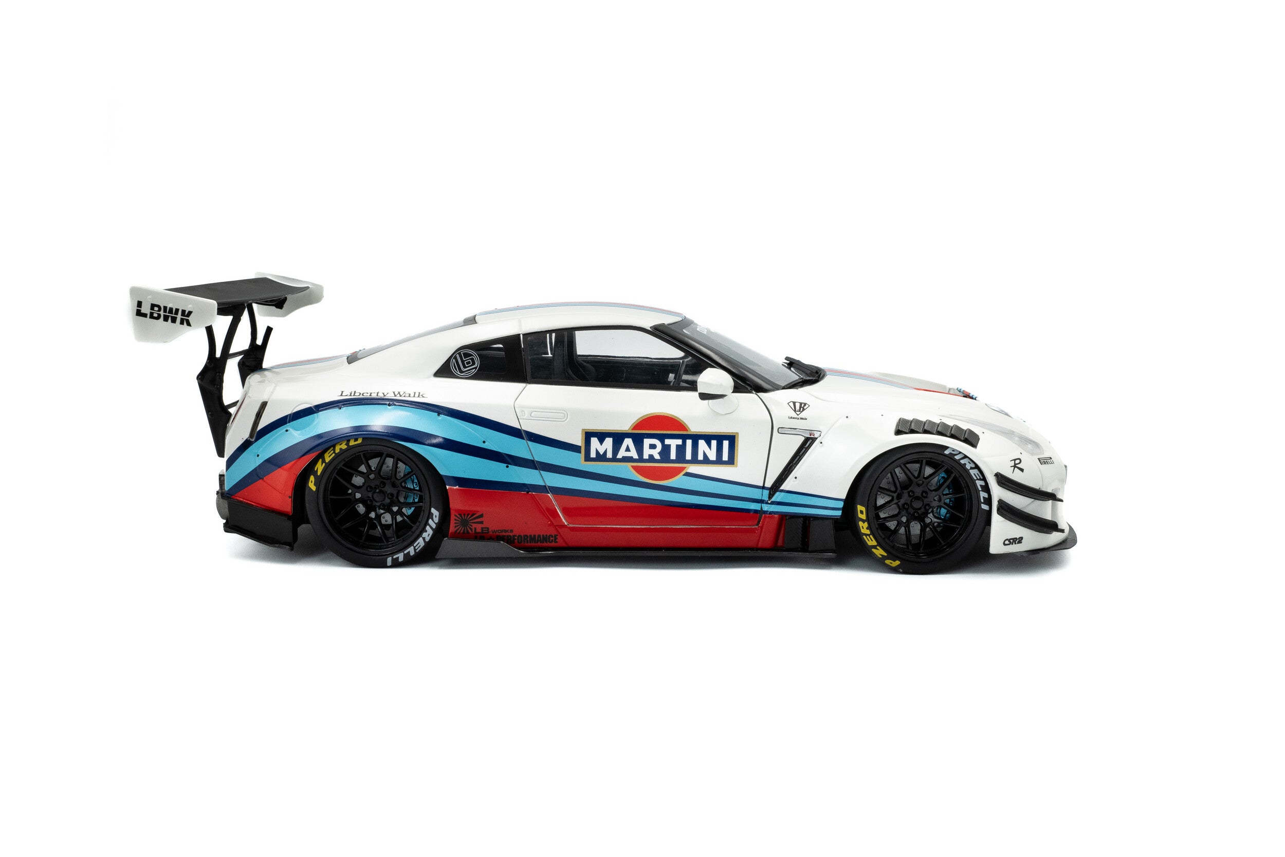 2024 Nissan GT-R (R35) Liberty Walk 2.0 M Body Kit Blanco Decoración Martini 1:18 Solido S1805819
