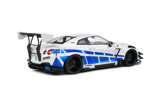 2024 Nissan GT-R (R35) Liberty Walk 2.0 Body Kit Blanco/Azul 1:18 Solido S1805816