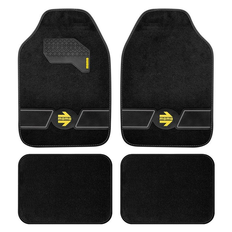 Set Completo 4 Piezas Alfombras Momo Universales Negro/Gris