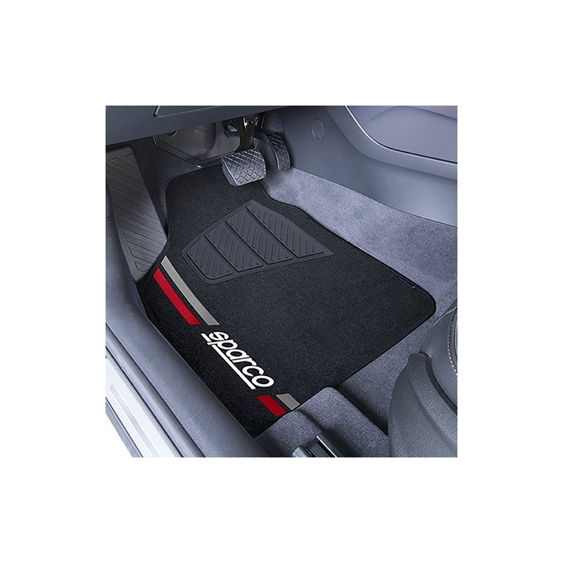 Set Completo 4 Piezas Alfombras Sparco De Moqueta, Modelo Corsa Negro/Rojo