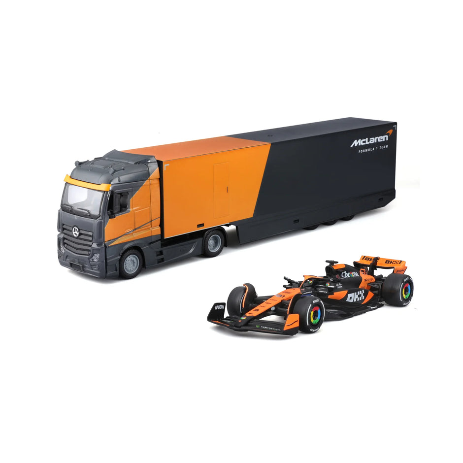 2024 Camión Mercedes-Benz Actros Escudería McLaren F1 Team + MCL38 Nº4 Lando Norris 1:43 Bburago 18-38401