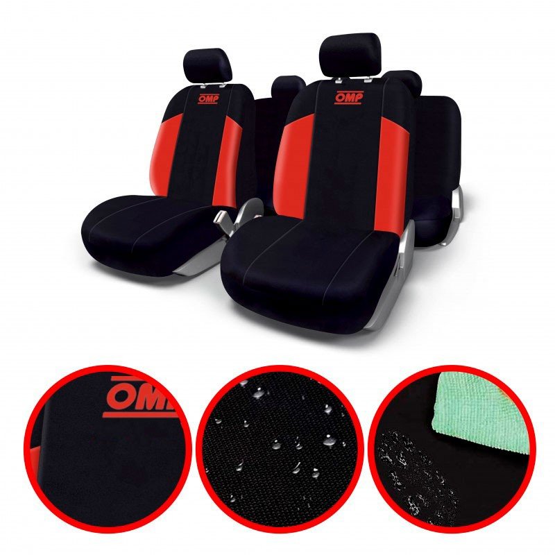 Juego De Fundas Para Asiento De Coche Universal Omp 11 Piezas Negro/Rojo