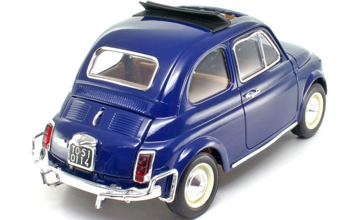 1968 Fiat 500 L con Techo Abierto Azul Oscuro 1:16 Bburago 18-12035