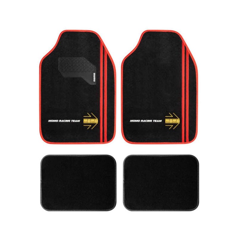 Set Completo 4 Piezas Alfombras Momo Universales Negro/Rojo