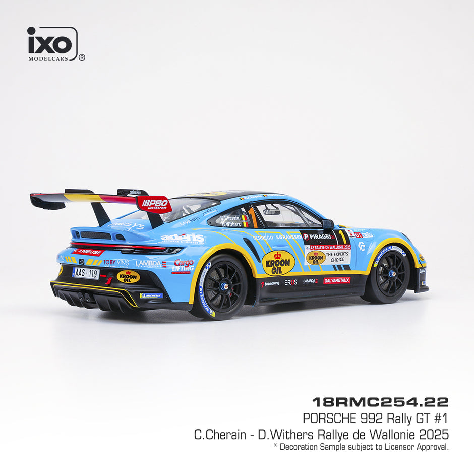 2025 Porsche 992 Nº1 C.Cherain/D.Withers Ganadores Rally de Valón RGT 1:18 IXO Models 18RMC254.22