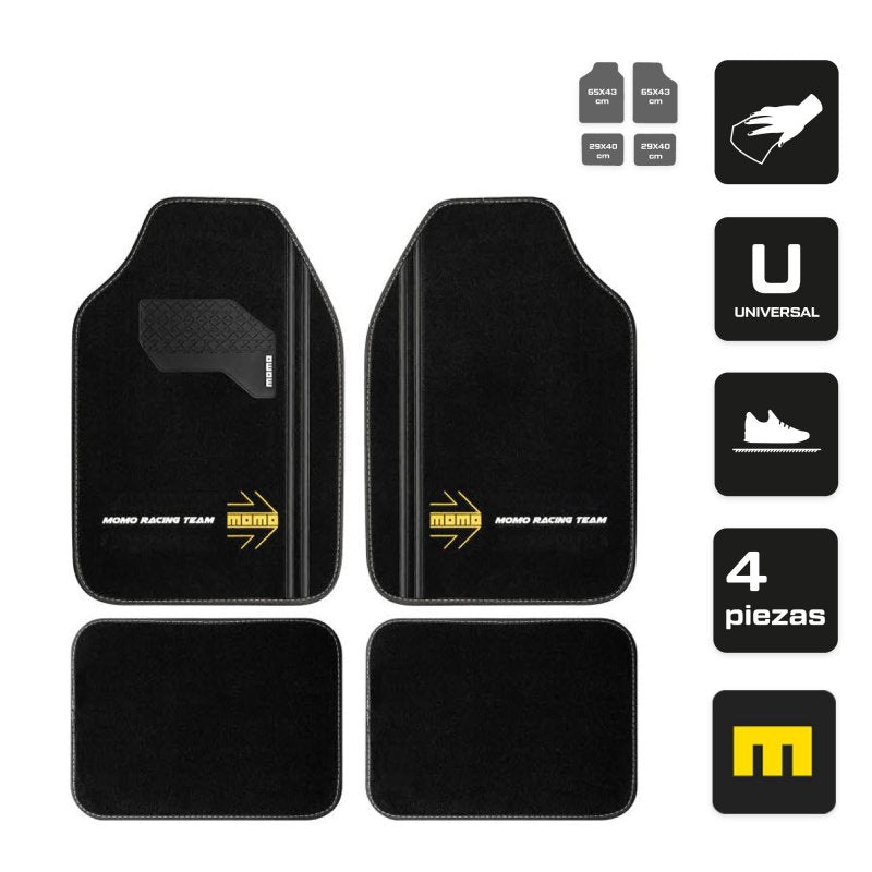 Set Completo 4 Piezas Alfombras Momo Universales Negro/Blanco