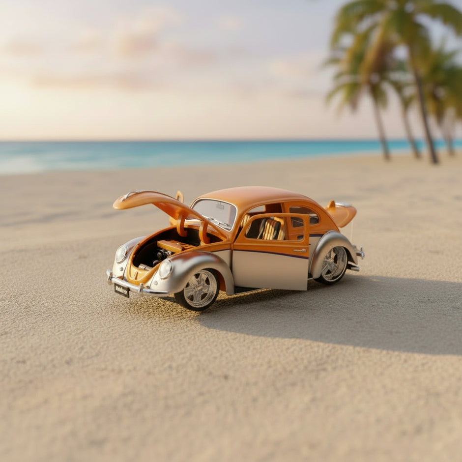 1951 Volkswagen VW Beetle Hard Top Custom Plata/Naranja Metalizado 1:18 Maisto Premiere 31018