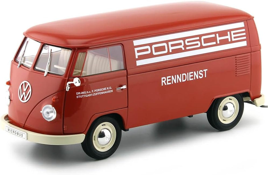 1963 Volkswagen T1 Microbus Panel Van "Servicio Porsche" Rojo 1:18 Welly 18053