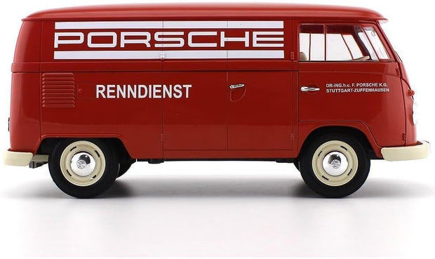 1963 Volkswagen T1 Microbus Panel Van "Servicio Porsche" Rojo 1:18 Welly 18053