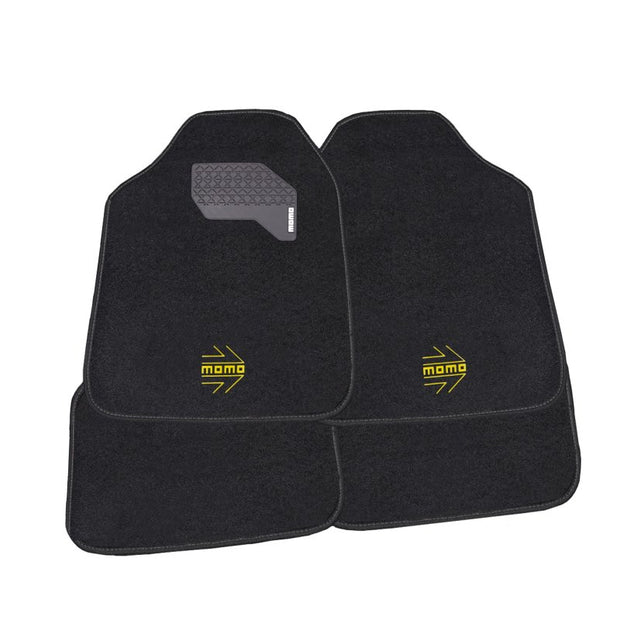 Set Completo 4 Piezas Alfombras Momo Universales Negro/Amarillo