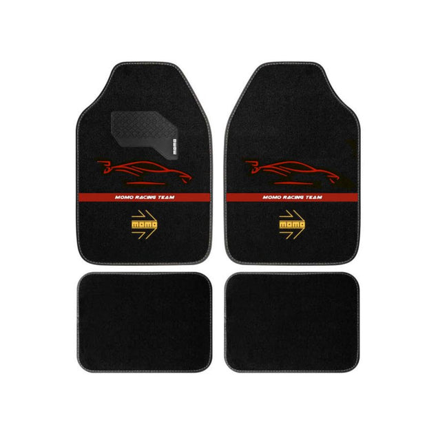 Set Completo 4 Piezas Alfombras Momo Universales Negro/Rojo