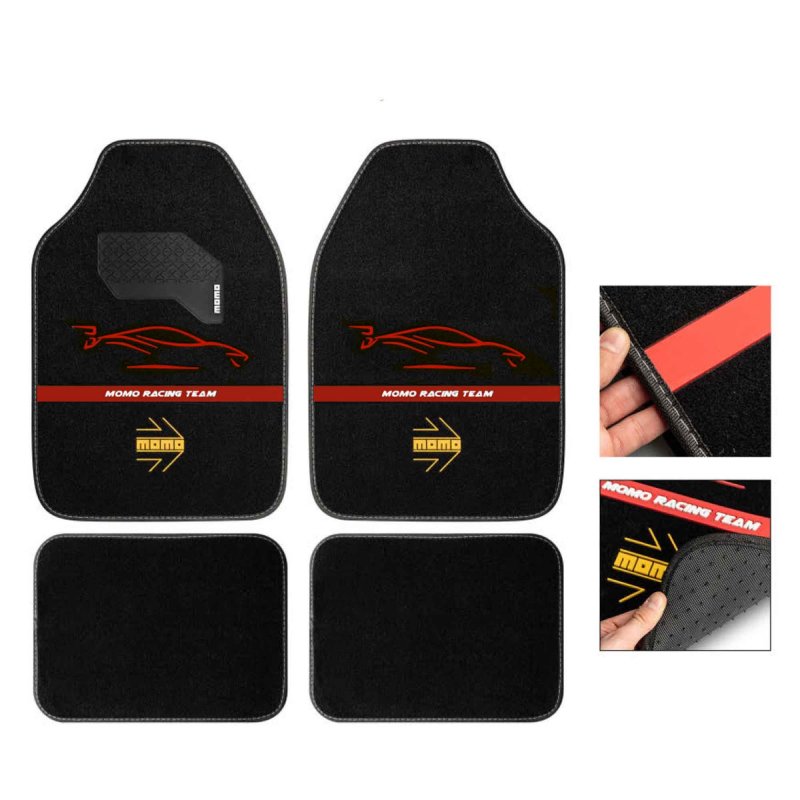Set Completo 4 Piezas Alfombras Momo Universales Negro/Rojo