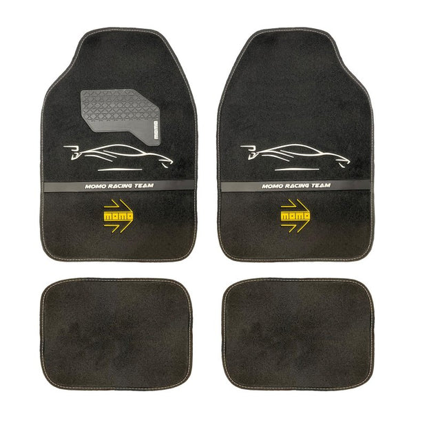 Set Completo 4 Piezas Alfombras Momo Universales Negro/Blanco