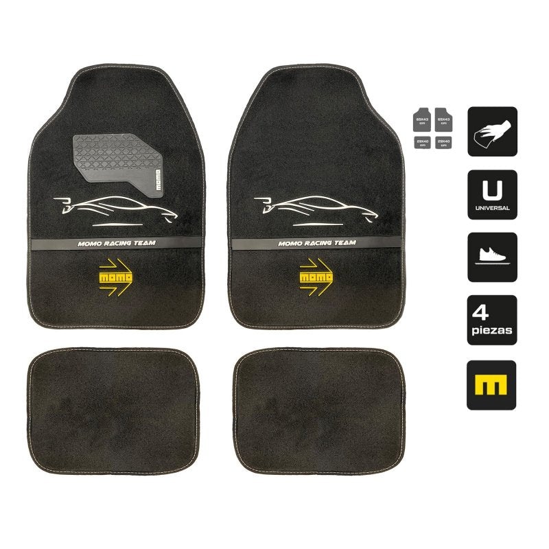 Set Completo 4 Piezas Alfombras Momo Universales Negro/Blanco