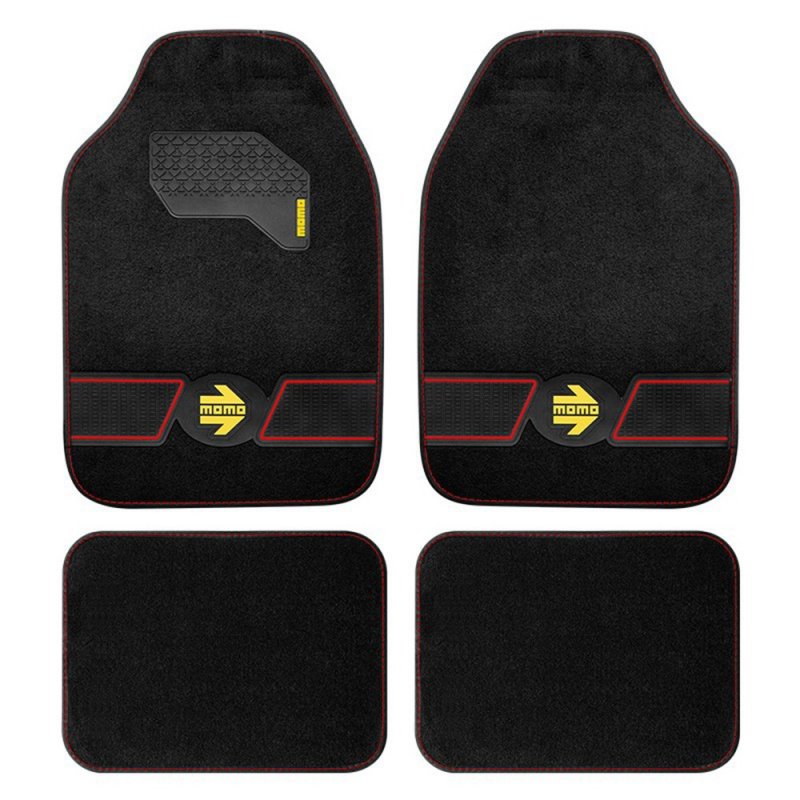 Set Completo 4 Piezas Alfombras Momo Universales Negro/Rojo