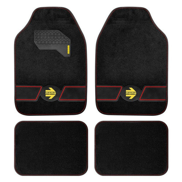 Set Completo 4 Piezas Alfombras Momo Universales Negro/Rojo