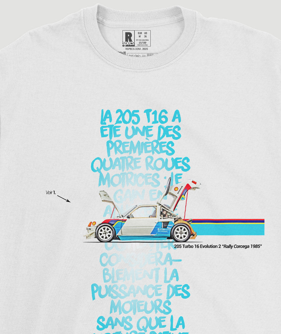 Camiseta 205 Turbo 16 Evolution 2 “Rally Corcega 1985”