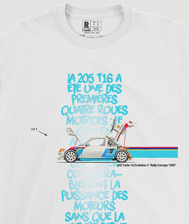 Camiseta 205 Turbo 16 Evolution 2 “Rally Corcega 1985”