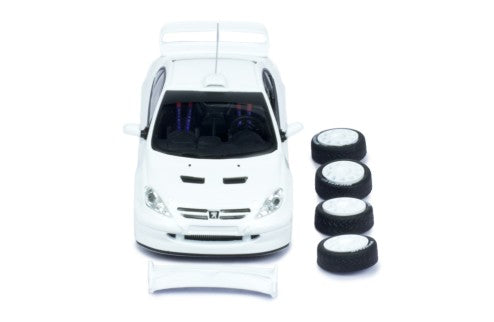 2003 Peugeot 307 WRC + Cuatro Ruedas y Alerón Extra Blanco 1:43 IXO Models MDCS030