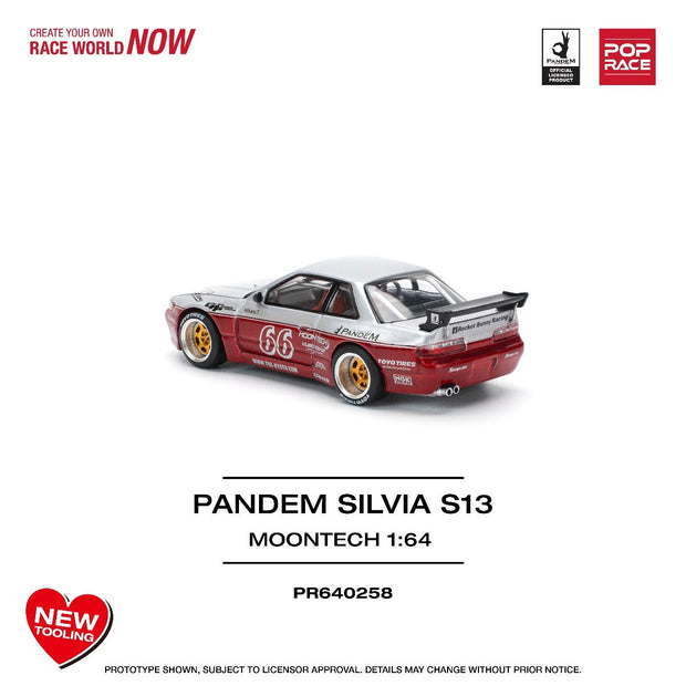 1997 Nissan Pandem Silvia S13 Moontech Rojo/Plateado 164 Pop Race PR640258