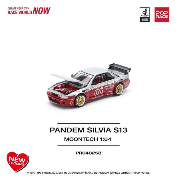 1997 Nissan Pandem Silvia S13 Moontech Rojo/Plateado 164 Pop Race PR640258