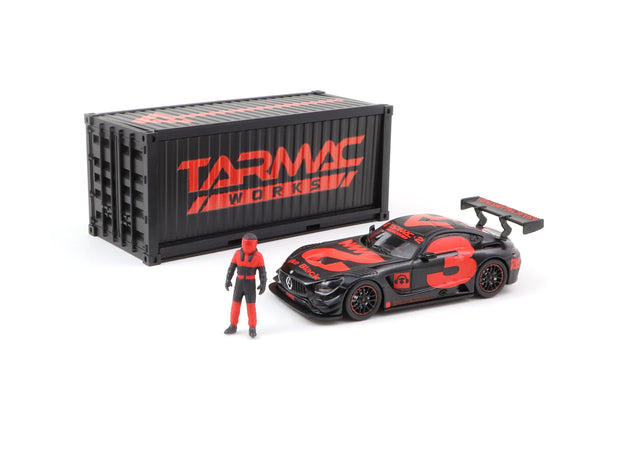 2018 Mercedes AMG GT3 Nº3 con Container y Figura Rojo/Negro 164 Tarmac T64-008-4A3R