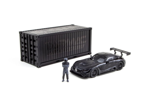 2018 Mercedes AMG GT3 Nº4 con Container y Figura Negro 164 Tarmac T64-008-4A4B