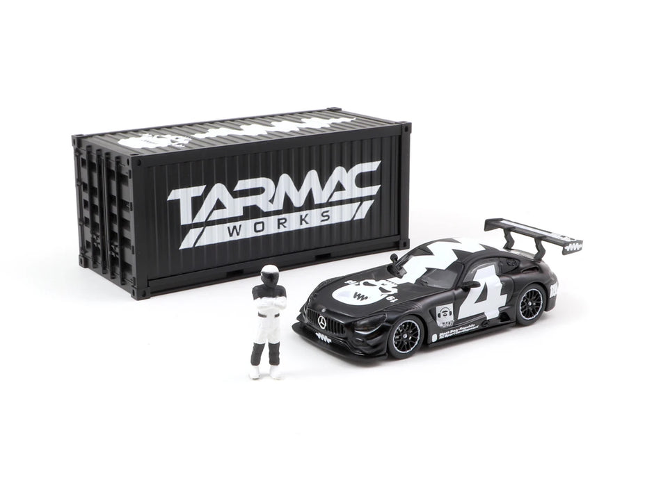 2018 Mercedes AMG GT3 Nº4 con Container y Figura Negro/Blanco 164 Tarmac T64-008-4A4W