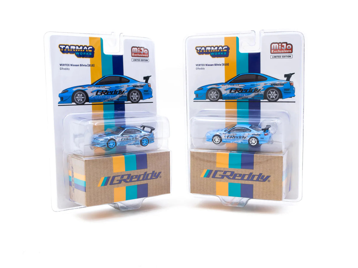 1999 Nissan Silvia S15 Vertex Greddy Azul Decorado 164 Tarmac T64G-023-GDY