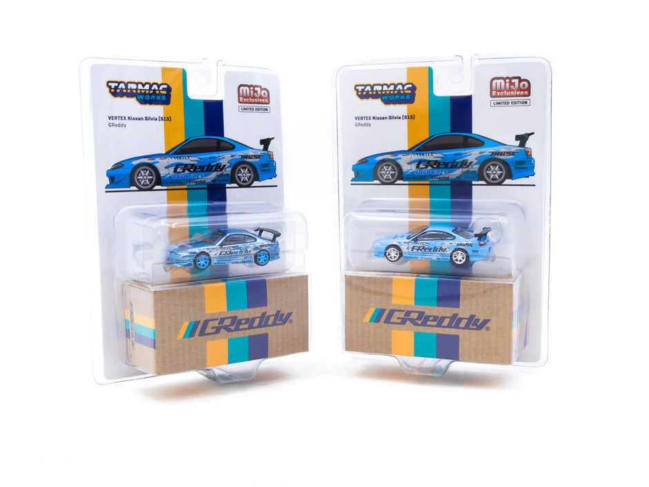 1999 Nissan Silvia S15 Vertex Greddy Azul Decorado 164 Tarmac T64G-023-GDY