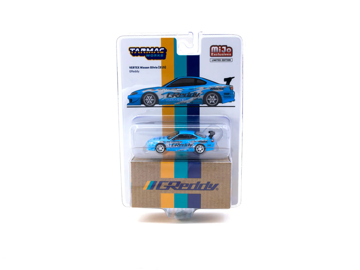 1999 Nissan Silvia S15 Vertex Greddy Azul Decorado 164 Tarmac T64G-023-GDY