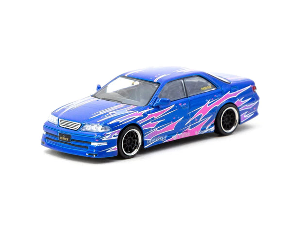 1996 Toyota Mark II JZX100 Azul Metalizado Decorado 1:64 Tarmac T64G-024-BL