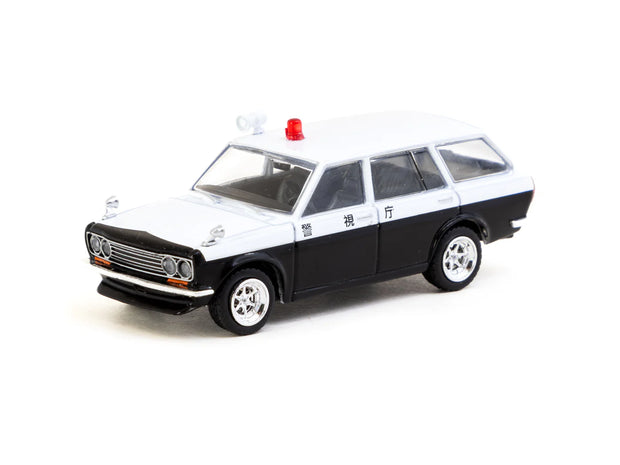 1971 Datsun Bluebird 510 Wagon Policía de Japón Blanco/Negro 164 Tarmac T64G-026-PC