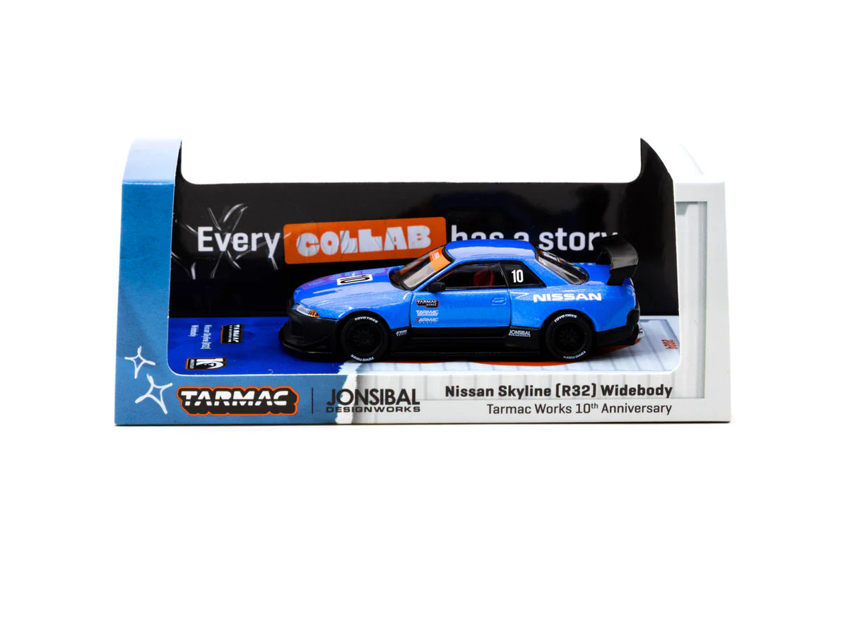 2024 Nissan Skyline (R32) Widebody By Jon Sibal Tarmac Works 10Th Anniversary Negro/Azul 164 Tarmac T64G-061-10TH