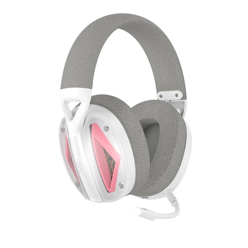 AURICULARES GAMING CON MICRÓFONO DIADEMA BE46 2.4G BLANCO CON ROSA XO