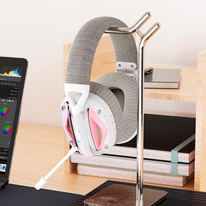 AURICULARES GAMING CON MICRÓFONO DIADEMA BE46 2.4G BLANCO CON ROSA XO