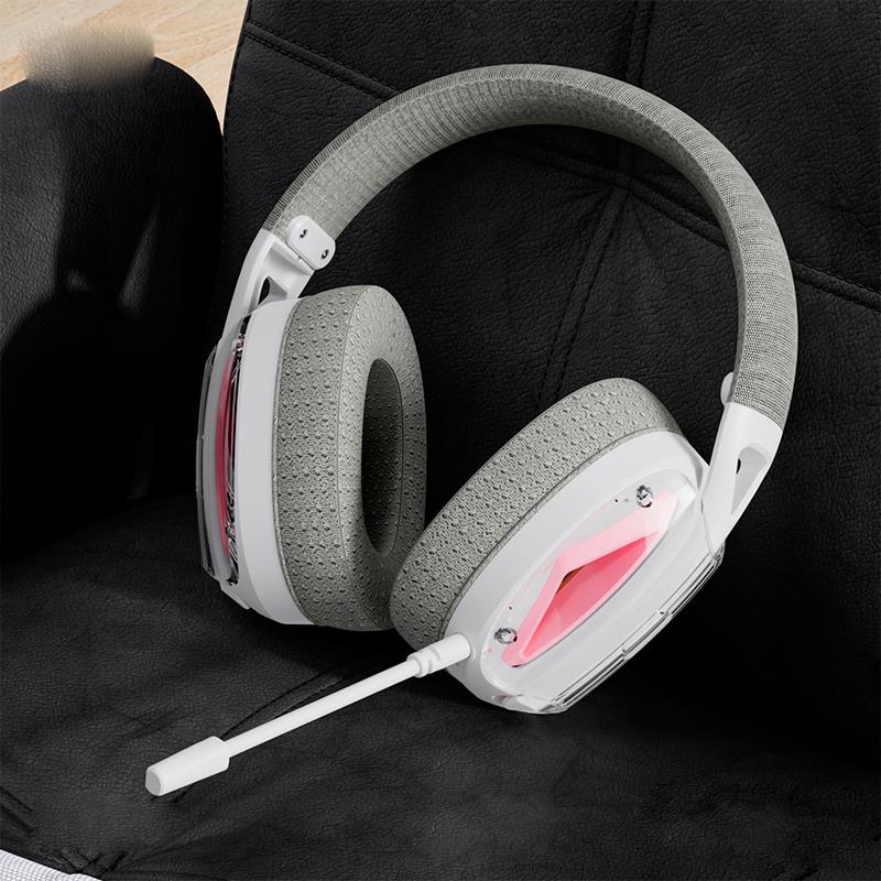 AURICULARES GAMING CON MICRÓFONO DIADEMA BE46 2.4G BLANCO CON ROSA XO
