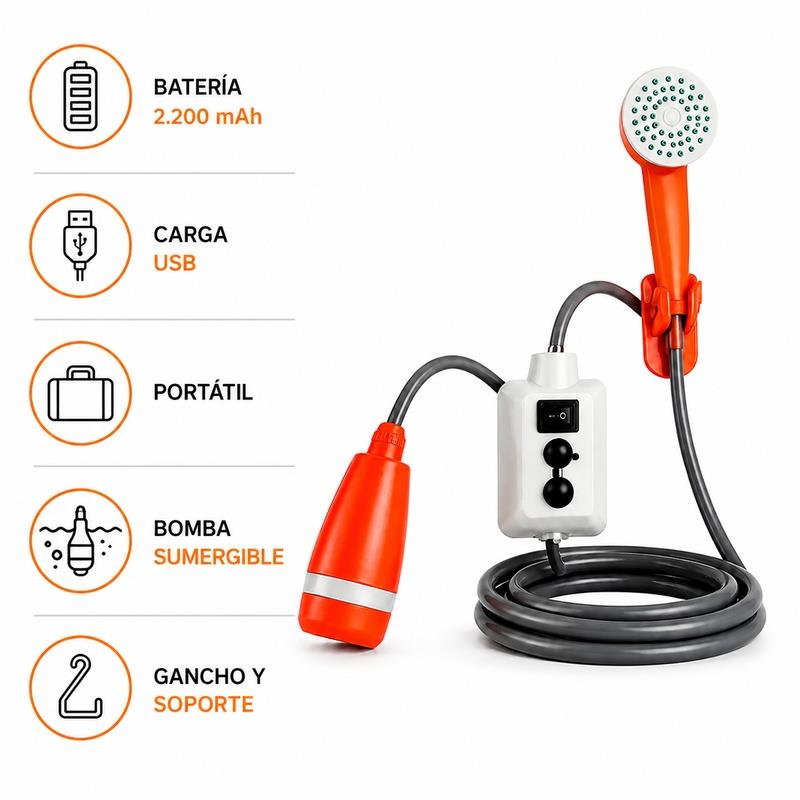 DUCHA PORTÁTIL RECARGABLE CON BOMBA SUMERGIBLE USB AIRMEC 2.200 MAH