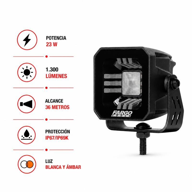 FARO LED CUADRADO 3” LARGO ALCANCE FARGO TOOLS 23W 9-32V