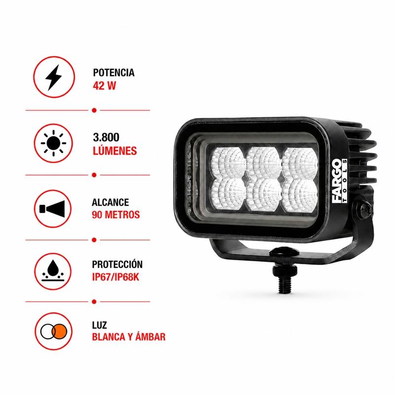 FARO LED RECTANGULAR 4.2” LARGO ALCANCE FARGO TOOLS 42W 9-32V