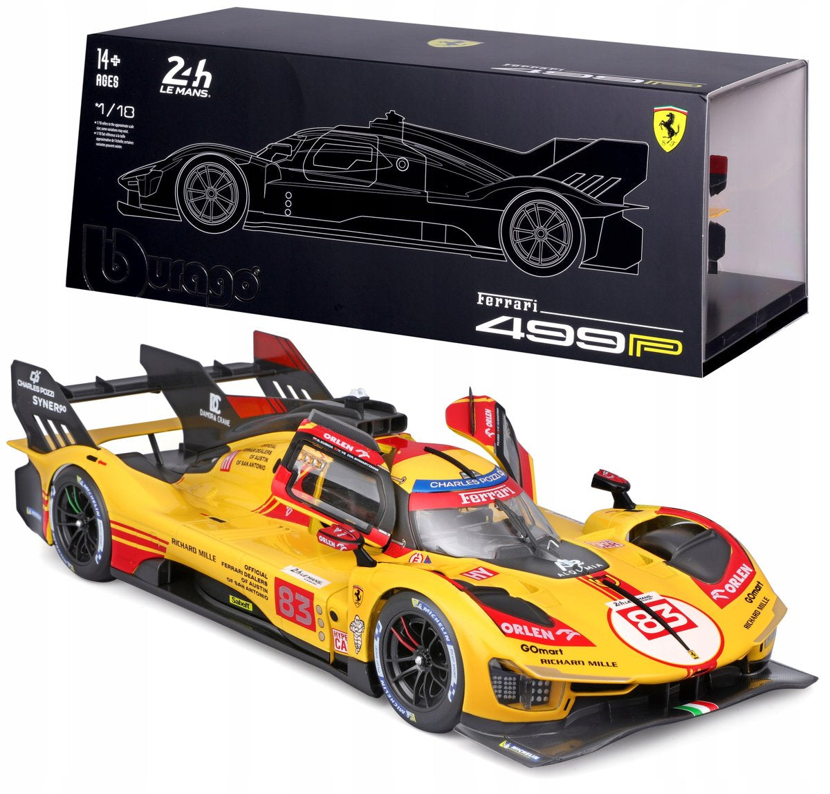 2024 Ferrari 499P 3.0L Turbo V6 Nº83 Kubica/Shwartzman/Ye 24h LeMans Con Vitrina 1:18 Bburago 18-16313-83