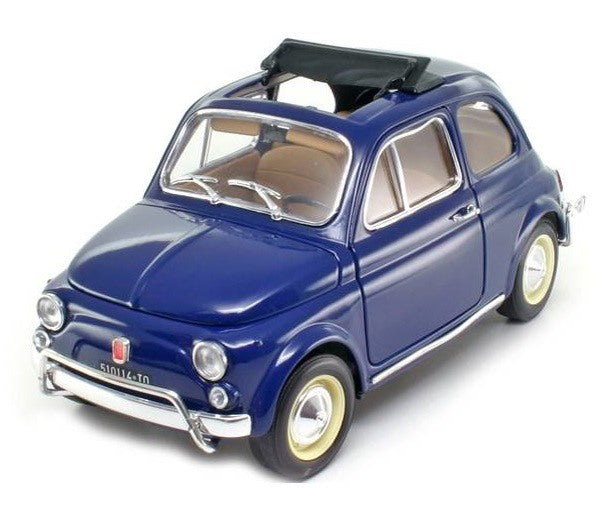 1968 Fiat 500 L con Techo Abierto Azul Oscuro 1:16 Bburago 18-12035