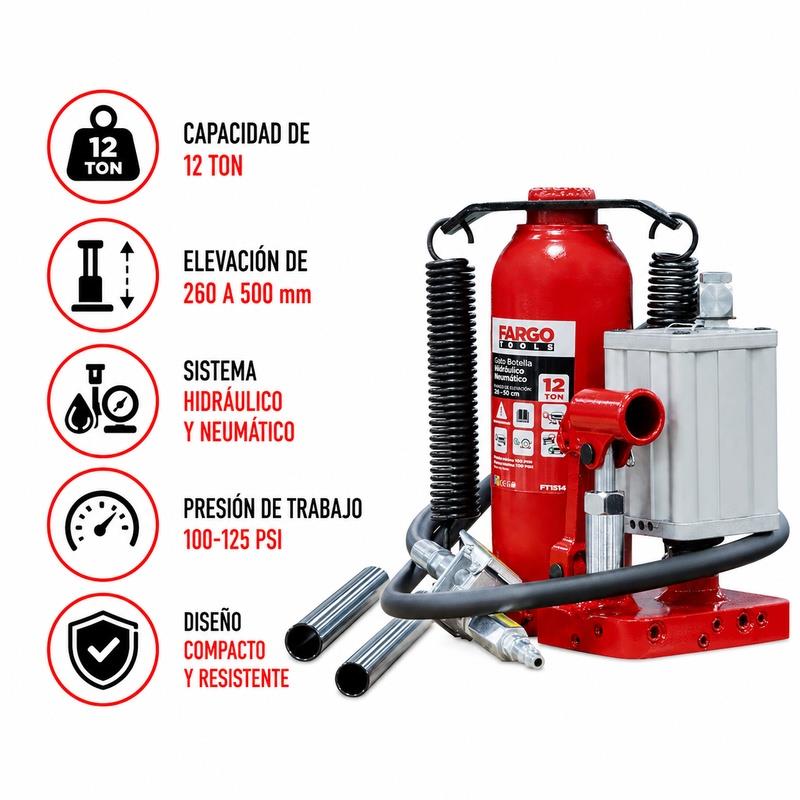 GATO BOTELLA HIDRAULICO NEUMATICO FARGO TOOLS 12 TON
