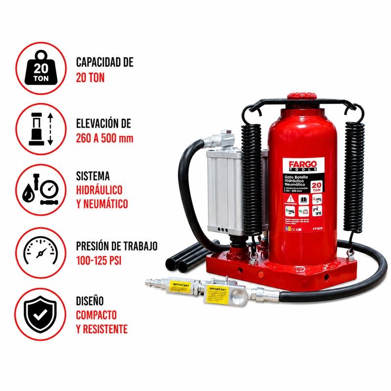 GATO BOTELLA HIDRAULICO NEUMATICO FARGO TOOLS 20 TON