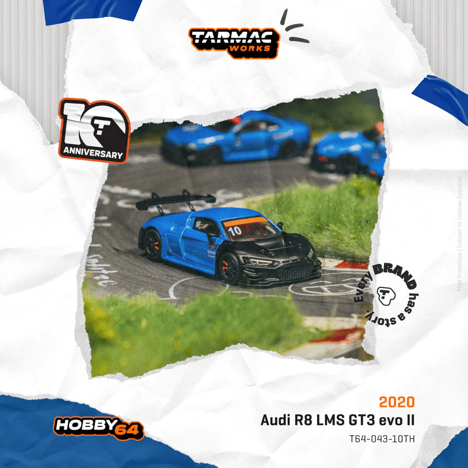 2020 Audi R8 LMS GT3 Evo II Tarmac Works 10Th Anniversary Negro/Azul 164 Tarmac T64-043-10TH