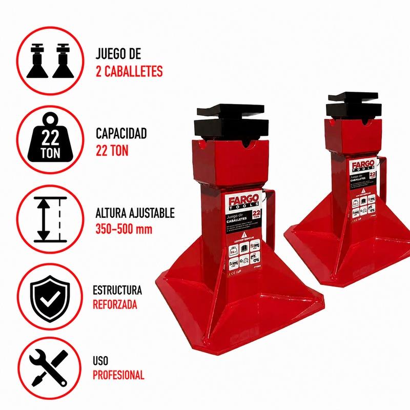 JUEGO 2 PCS CABALLETES FARGO TOOLS 22 TON 350-500MM