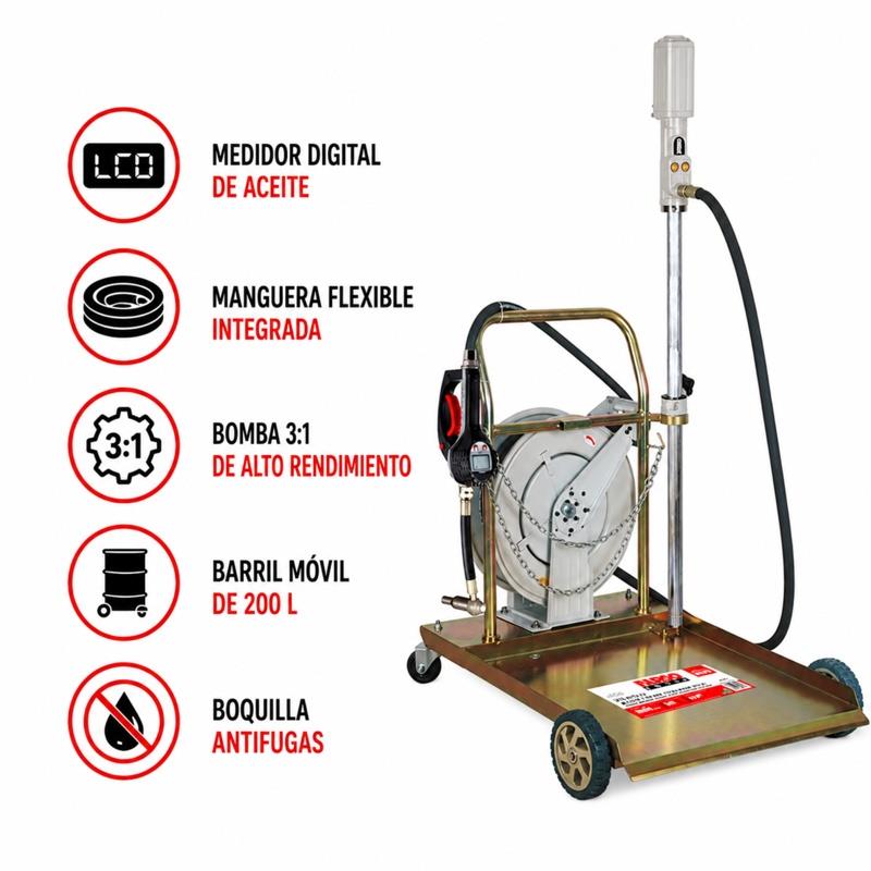 KIT MOVIL ACEITE BARRIL CON MANGUERA FARGO TOOLS 200 LITROS