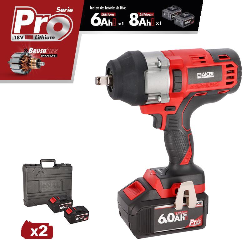 PISTOLA IMPACTO 18V 700NM SERIE PRO AICER (1X 6.0AH + 1X 8.0AH)