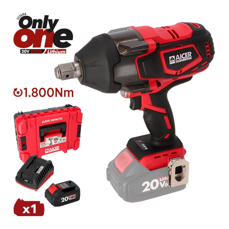 PISTOLA IMPACTO 20V 1.800NM ONLY ONE AICER (1X 6.0AH)